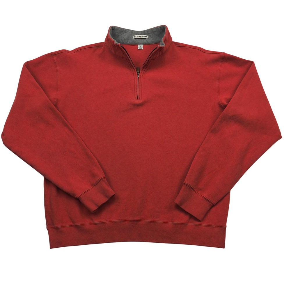 Peter Millar Mens Red 100% Cotton Quarter Zip Pullover Sweater MF14K36 Size‎ L